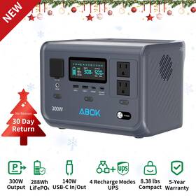 Abok N099 Portable Solar Power Station 288wh Lifepo4 Battery 300w Output Fast Charge Home