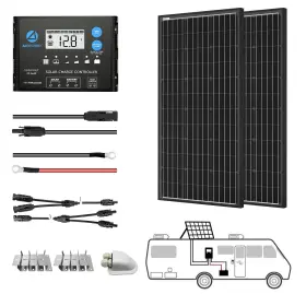 Acopower 810073751095 200 Watts 12/24 Volts Monocrystalline Panel Solar Rv Kits With 20a Pwm
