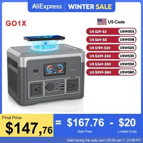 665.6wh Akiisolo Go2x Portable Power Station Lifepo4 Battery With 2x 600w Ac Outlets Surge