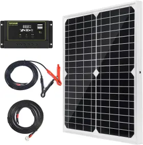 Am 445027490480 Solar Panel Kit 20w 12v Monocrystalline With 10a Charge Controller Exten