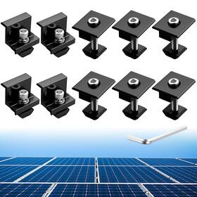 Anbte Gr317-343-345-346-349-350 10 Pcs Solar Panels Brackets 30mm Aluminium 6 X T-shaped Mid Clamps 4 En