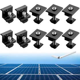 Gr317-343-345-346-349-350 Anbte 10 Pcs Solar Panels Brackets 30mm Aluminium 6 X T-shaped Mid Clamps 4 En