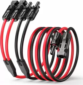 Bateria Power 30a 4 Y-branch Solar Connectors 20ft 12awg 6.1m Black And Red