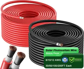 Bateria Power 726084452060 50ft Red And Black Solar Panel Extension Cable Kit 10awg Pv Tinned Copper Wir