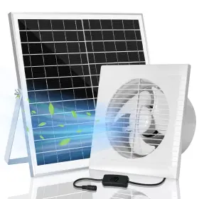 Blessny 788934111404 Solar Powered Exhaust Fan 20w Panel 8 Inch High Speed Ventilation Vent F