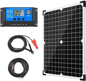 Branded01 313023029003 Solar Panel Kit 20w 12v Monocrystalline Battery Maintainer 10a Charge Con