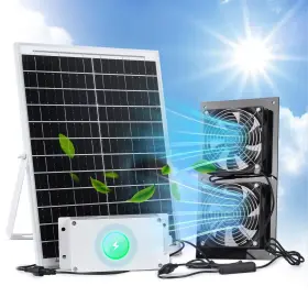 6000ahm Chtoocy 786411740833 Solar Powered Fan Greenhouse 25w Panel Exhaust Battery Bac