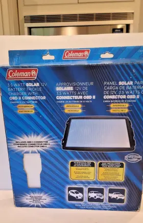 68842 Coleman 688432581047 3.5 Watt Solar 12 Volt Battery Trickle Charger Obd Ii Connector