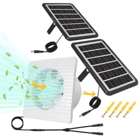 Delumee 717981720758 8 Inch Solar Powered Exhaust Fan With 2 Panels 25w Cloudy Days Working