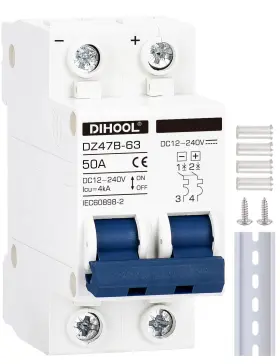 Dz47-dc12v-2p-50a Dihool Dc Circuit Breaker 50a 2 Pole 12v To 240 Volt Solar Disconnect Switch Din Rai