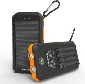 Durecopow 750834341199 20000mah Solar Power Bank 3-port Usb-c Fast Charger With 4 Cables And Dual Flash