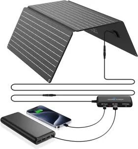 Ecosonique Technology 711181062564 30w Portable Solar Panel With Detachable Power Hub 19v Dc/usb-a Qc 3.0 / Usb C