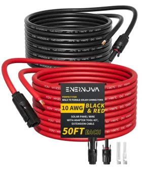 Va-enpg80ba-usas-2 Enernova 50 Feet 10awg Solar Cable With Female And Male Connector Extra Free Pair