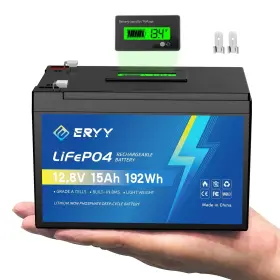 Yd1215 Eryy Upgraded Lifepo4 Lithium Battery 12v 15ah - Built-in 15a Bms And Lcd Voltage Me