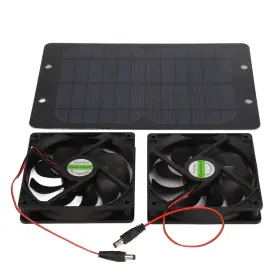 Folanda 097804728851 Solar Panel Fans Kit 10w 12v Powered Dual Fan Portable Gable Fa