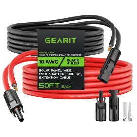Gearit 604015498403 10awg Solar Extension Cable 50ft Black - Red Male To Female Sol Gearit 604015498403 10awg Solar Extension Cable 50ft Black - Red Male To Female Sol