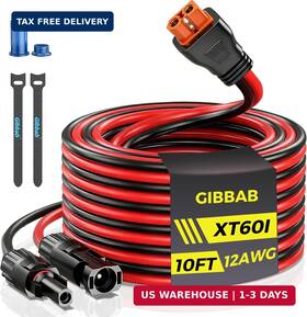 Gibbab 717956090381 10ft 12awg Solar To Xt60i 3 6 10 16 20 25ft Panel Connector Xt6
