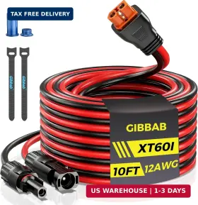 Xt60i Gibbab 717956090381 10ft 12awg Solar To 3 6 10 16 20 25ft Panel Connector Xt6