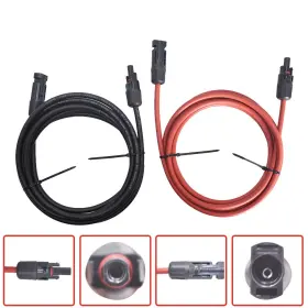 Gt3324048 Globalmart-top 1 Pair 10 Feet Solar Panel Extension Cable Wire Connector 10awg Black Red