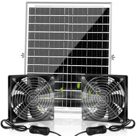 Hebespace 754111771518 20w Solar-powered Dual Fan Kit For Chicken Coops Greenhouses Sheds Pet Houses