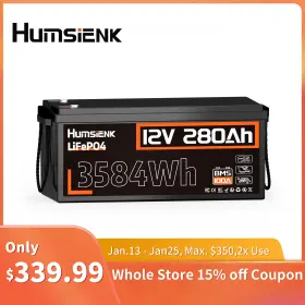 Hs12v280ah100 Humsienk 3584wh 12v 280ah Lifepo4 Lithium Battery Deep Cycle Bms For Solar Boat Off-grid