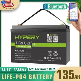 Vb037 Hypery Lifepo4 12v 135ah Lithium Deep Cycle Battery Bluetooth Rv Marine Solar Off-grid