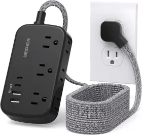 Jackery 445054845840 Beshon 15 Ft Flat Plug Power Strip With Usb C 6 Outlets No Surge Protector For