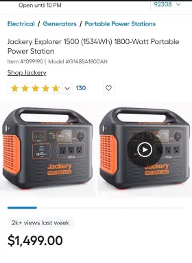 Jackery 850006304899 Portable Power Station Explorer 1500 Pro - New- Open Box