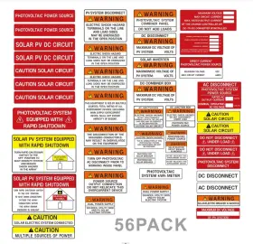 Joyfulmap Jm Ys01101-48pcs/f88 56 Pack Pv Solar System Install Label Kit Photovoltaic Safety Labels Photovo
