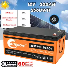Rbt100lfp12-bt-us Kusroie 12v 200ah Bms 200a Rechargeable Lifepo4 Lithium Ion Phosphate Battery Rv Solar