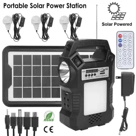 Lexlife 313104676669 Portable Solar Generator Power Station 8000mah Battery 3 Led Bulbs And Fm Radio