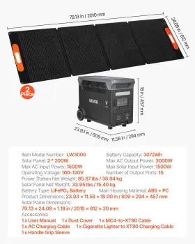 Lw3000 Moufa73 Portable Power Station With 2pcs 200w Solar Panels 3000w Generator