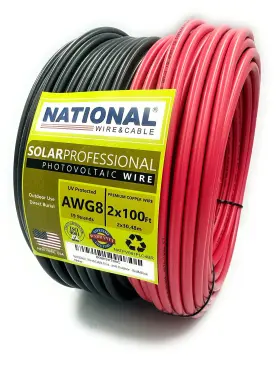 National Wire&cable 646361138244 8 Gauge Solar Panel Professional - Made In Usa 2x100 Ft Copper Pv Wire