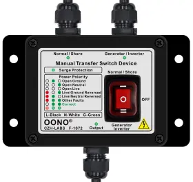 Ac120v Oono F-1072 Manual Transfer Switch 15amp With Surge Protection And Power Polarit
