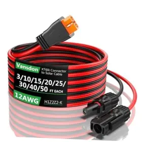 Sea234 Oudong Solar To Xt60i Extension Cable 12awg 30ft Female Male Connector For