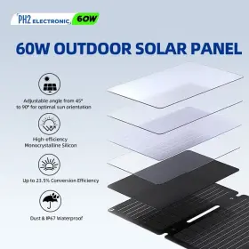 Pps60 Ph2 Electronic 60w Portable Foldable Solar Panel Kit 18v 10.5x16inch 4lb Controller