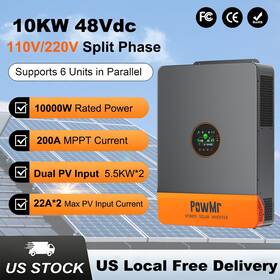 Powmr 10kp Solar Hybrid Inverter 10kw 48v 120v/240v 60hz Split Phase 200a Controller