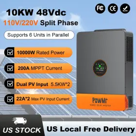 10kp Powmr Solar Hybrid Inverter 10kw 48v 120v/240v 60hz Split Phase 200a Controller 10kp Powmr Solar Hybrid Inverter 10kw 48v 120v/240v 60hz Split Phase 200a Controller