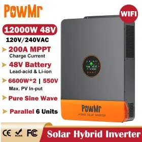12kp Powmr Ul 12kw 48v Hybrid Solar Inverter Split Phase 120v/240vac Dual Mppt Parallel 6x