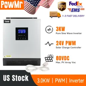 452354652 Powmr 3kva Hybrid Solar Inverter Dc 24v To Ac 110v Built-in 50a Pwm Controller