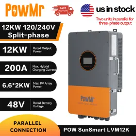 Lv12k Powmr Ul 12kw 48v Solar Hybrid Inverter 120/208/240v Split Phase 200a Mppt Controller
