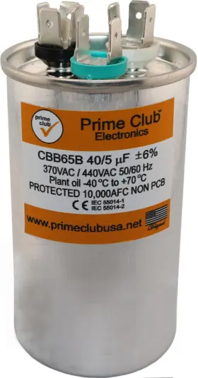 Cbb65-b-r-40-5 Prime Club 40 5 Uf 40/5 Mfd 6% 370v/440vac Cbb65 Dual Run Round Start Capacitor For A