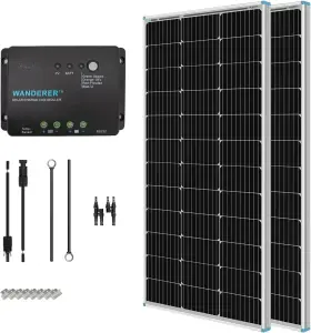 100w Renogy 816360020820 200w 12v Monocrystalline Solar Panel Kit With 2x Panels And 30a Pwm Controller Inch