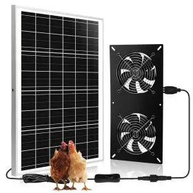 Roodike 785034488016 Solar Powered 2 Fan Kit 25w Exhaust Fans For Outdoor Greenhouse Chicke