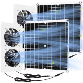 Xuu-rossesay-0413 Rossesay 2 Sets Solar Panel Fan Kit 25w 12v Fans For Outside Greenhouse Usb Port