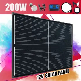 200w Saronic 738958180337 195w Watt Full Black Mono Solar Panel Kit 12v Battery Charger Controller Us