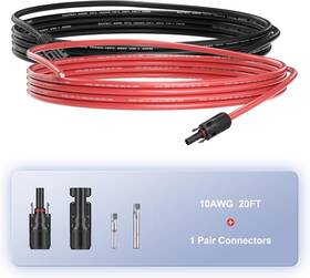 Saronic 738958282215 20ft Black Red 10awg Solar Panel Extension Cable Flexible Wire Connectors