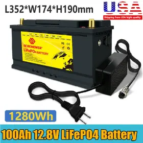 Scr12100352 Screampower 12v 100ah Lifepo4 Lithium Battery Bms Solar Power Rv Camping Marine Rechargeable