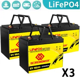 12v100ah Scremower 36v 100ah Lifepo4 Lithium Battery 3 Group 12v Deep Cycle For Solar Rv Boat