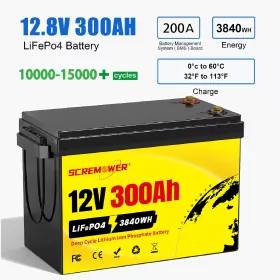 12v300ah Scremower 12v 300ah Lifepo4 Lithium Battery 200a Bms Deep Cycle For Rv Solar Boat Off-grid